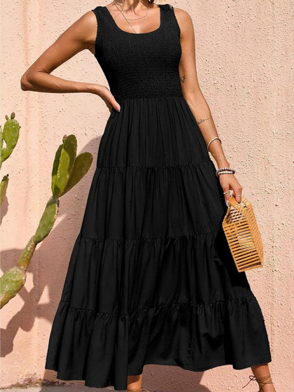 Blue Zone Planet | Ava's Solid Color Pleated Panel Sleeveless Swing Midi Dress kakaclo