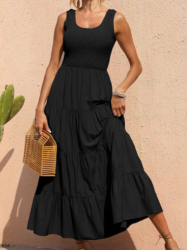 Blue Zone Planet | Ava's Solid Color Pleated Panel Sleeveless Swing Midi Dress kakaclo
