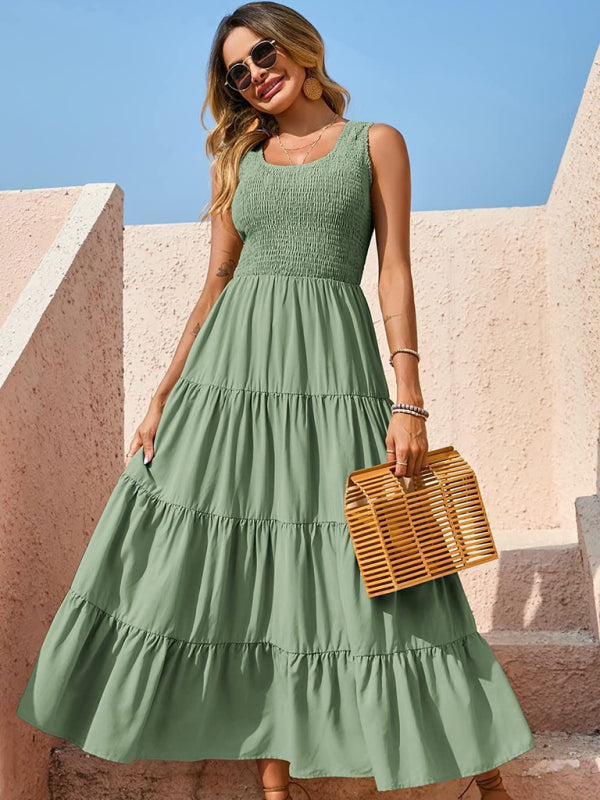 Blue Zone Planet | Ava's Solid Color Pleated Panel Sleeveless Swing Midi Dress kakaclo