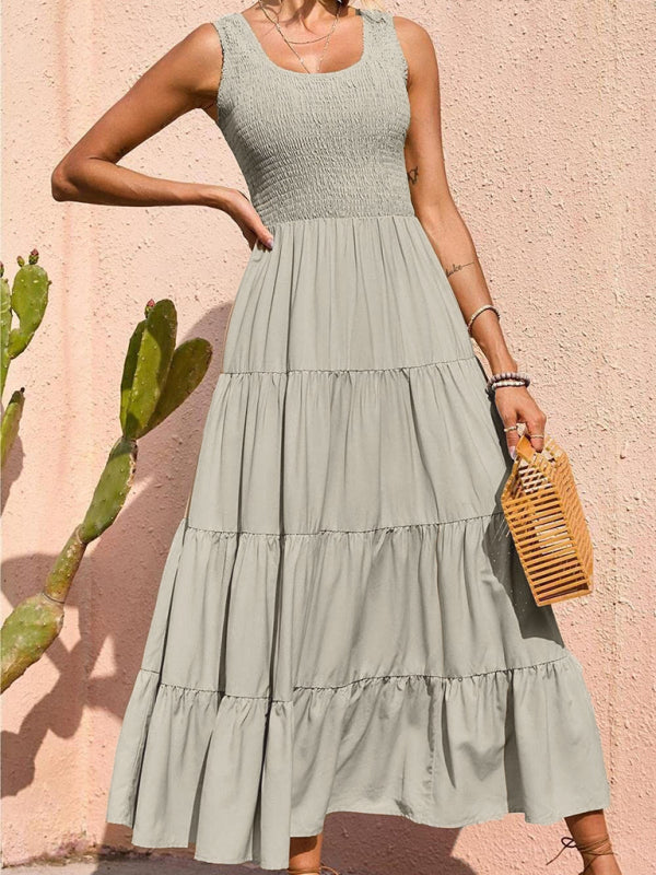 Blue Zone Planet | Ava's Solid Color Pleated Panel Sleeveless Swing Midi Dress kakaclo