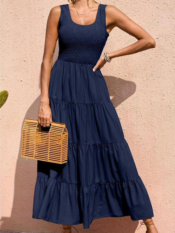 Blue Zone Planet | Ava's Solid Color Pleated Panel Sleeveless Swing Midi Dress kakaclo