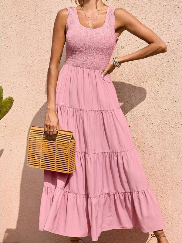 Blue Zone Planet | Ava's Solid Color Pleated Panel Sleeveless Swing Midi Dress kakaclo