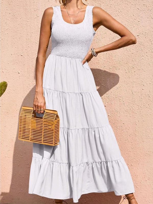 Blue Zone Planet | Ava's Solid Color Pleated Panel Sleeveless Swing Midi Dress kakaclo