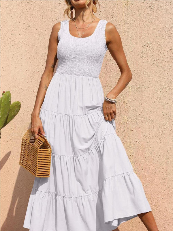 Blue Zone Planet | Ava's Solid Color Pleated Panel Sleeveless Swing Midi Dress kakaclo