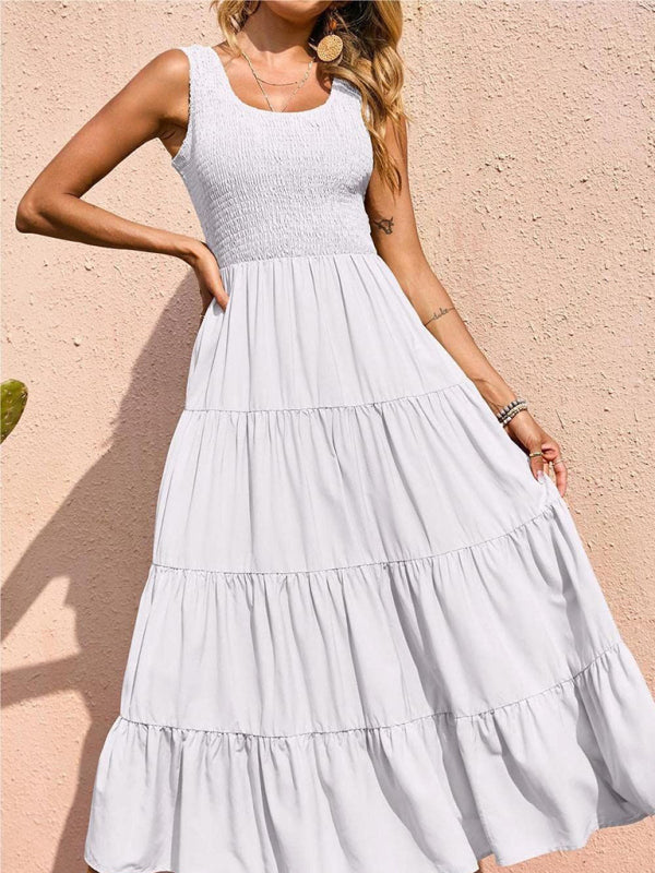 Blue Zone Planet | Ava's Solid Color Pleated Panel Sleeveless Swing Midi Dress kakaclo