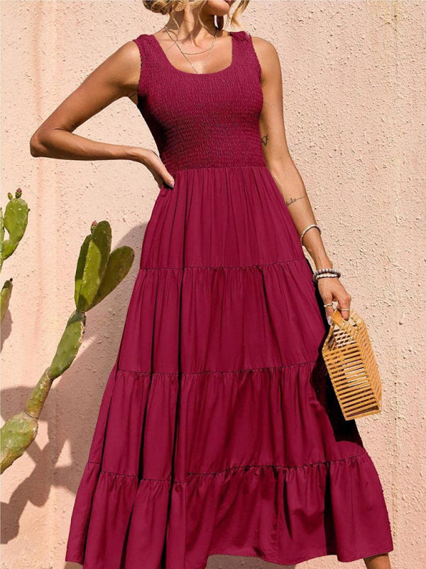 Blue Zone Planet | Ava's Solid Color Pleated Panel Sleeveless Swing Midi Dress kakaclo