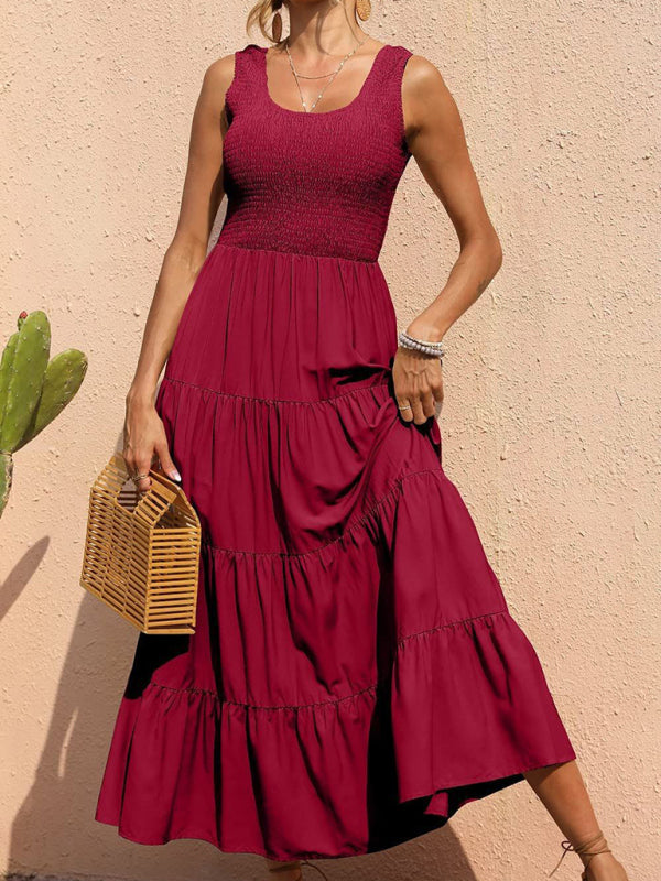 Blue Zone Planet | Ava's Solid Color Pleated Panel Sleeveless Swing Midi Dress kakaclo