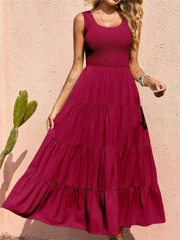 Blue Zone Planet | Ava's Solid Color Pleated Panel Sleeveless Swing Midi Dress kakaclo