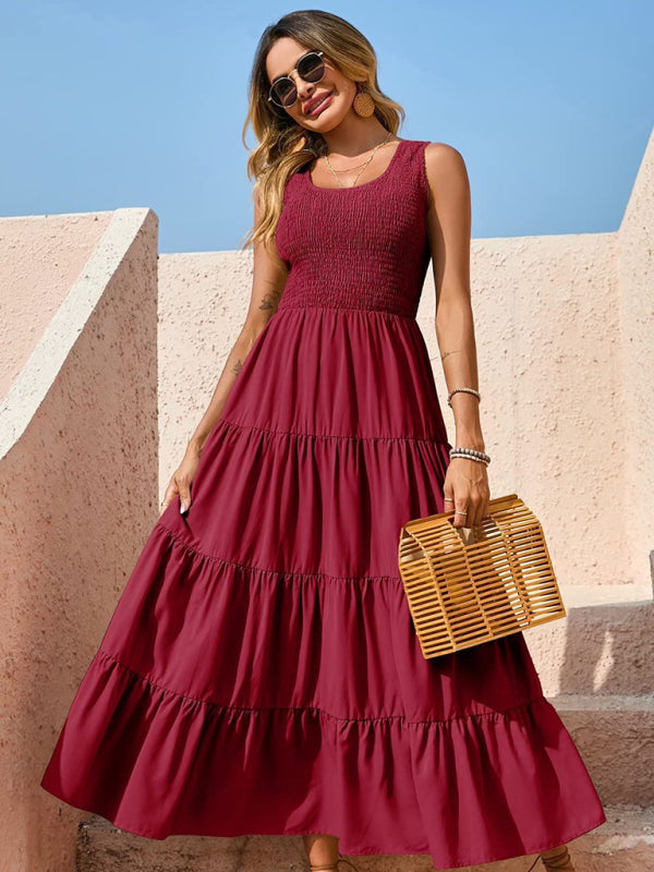Blue Zone Planet | Ava's Solid Color Pleated Panel Sleeveless Swing Midi Dress kakaclo