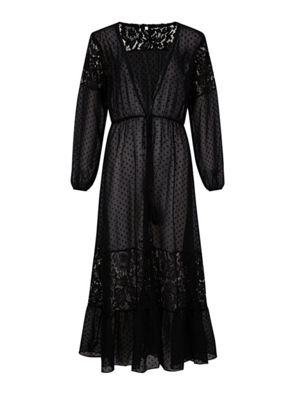 Chiffon stitching lace maxi coverup BLUE ZONE PLANET