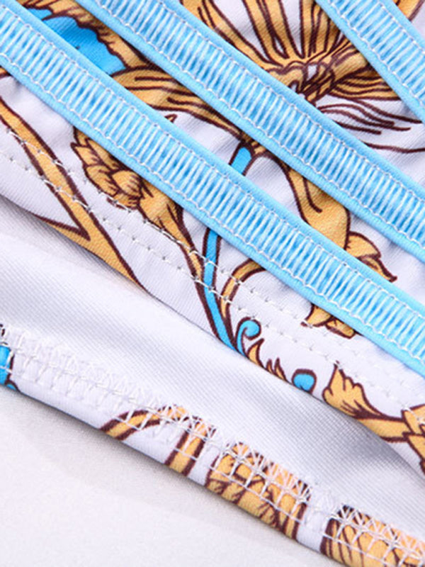Ribbon Panel Lace Ties Printed Bikini BLUE ZONE PLANET