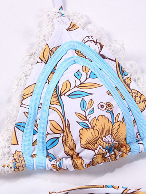 Ribbon Panel Lace Ties Printed Bikini BLUE ZONE PLANET