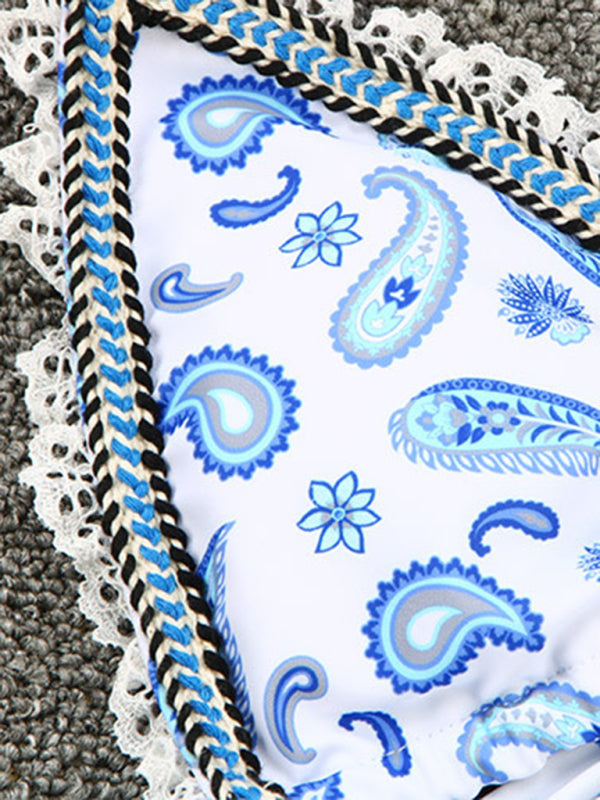 Blue Zone Planet |  Sexy Ribbon Panel Lace Ties Printed Bikini kakaclo