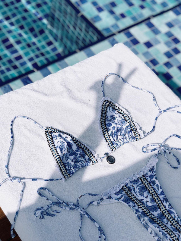 Blue Zone Planet |  Sexy Ribbon Panel Lace Ties Printed Bikini kakaclo