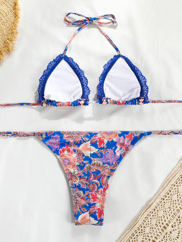Blue Zone Planet |  Sexy Ribbon Panel Lace Ties Printed Bikini kakaclo