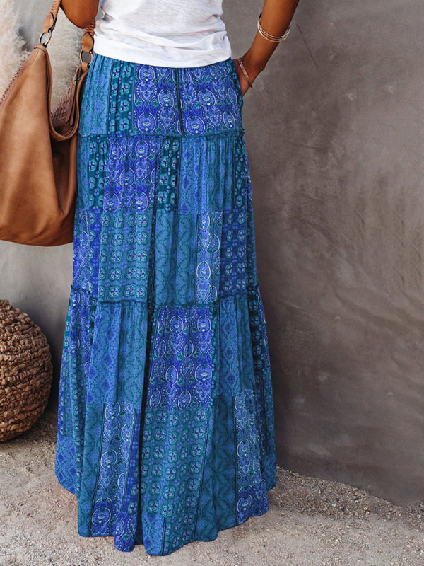 Blue Zone Planet | New Bohemian style skirt European and American loose casual high waist long skirt BLUE ZONE PLANET