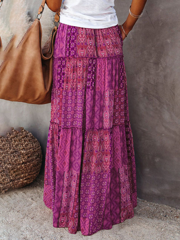 Blue Zone Planet | New Bohemian style skirt European and American loose casual high waist long skirt BLUE ZONE PLANET