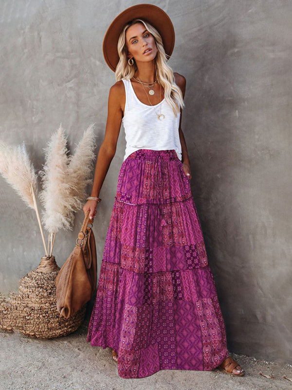 Blue Zone Planet | New Bohemian style skirt European and American loose casual high waist long skirt BLUE ZONE PLANET