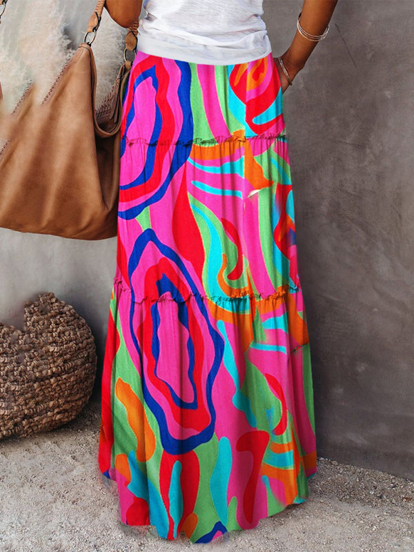 Blue Zone Planet | New Bohemian style skirt European and American loose casual high waist long skirt BLUE ZONE PLANET