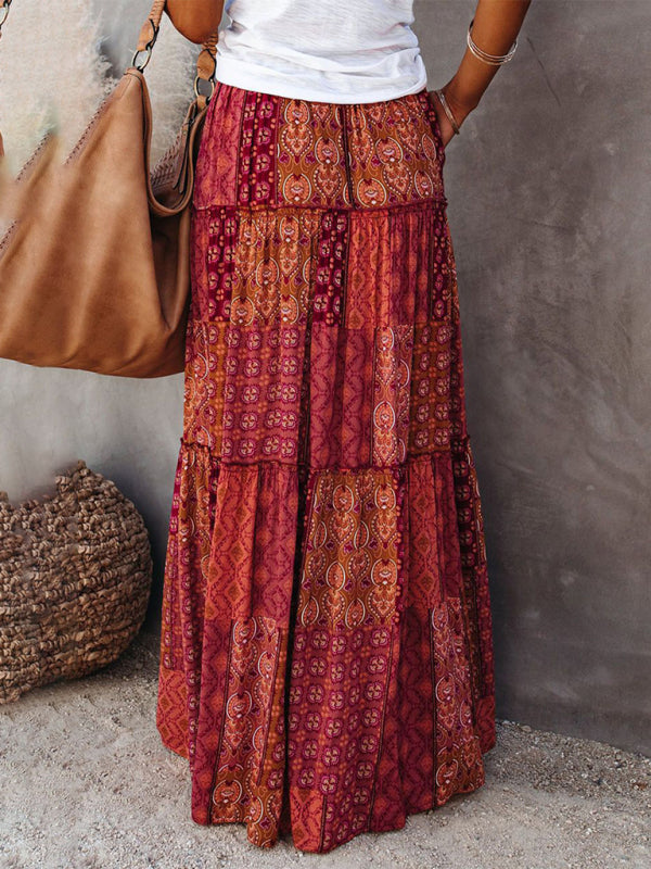Blue Zone Planet | New Bohemian style skirt European and American loose casual high waist long skirt BLUE ZONE PLANET