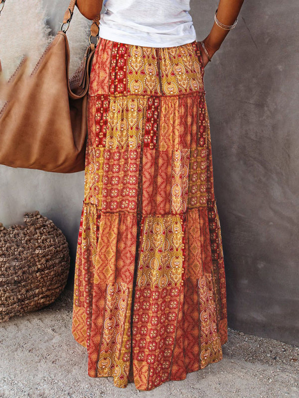 Blue Zone Planet | New Bohemian style skirt European and American loose casual high waist long skirt BLUE ZONE PLANET