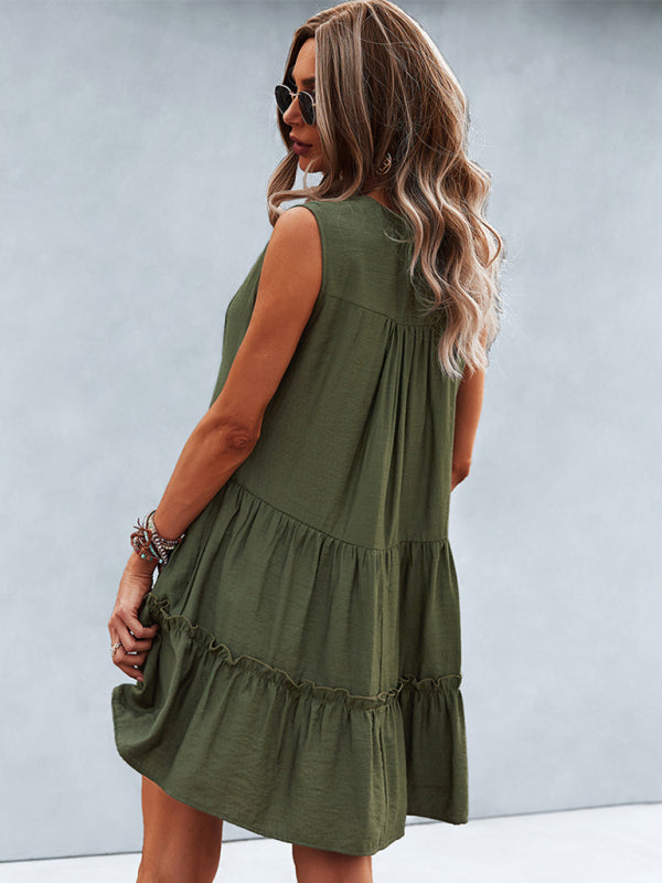 Blue Zone Planet | Solid Color V-Neck Sleeveless Dress BLUE ZONE PLANET