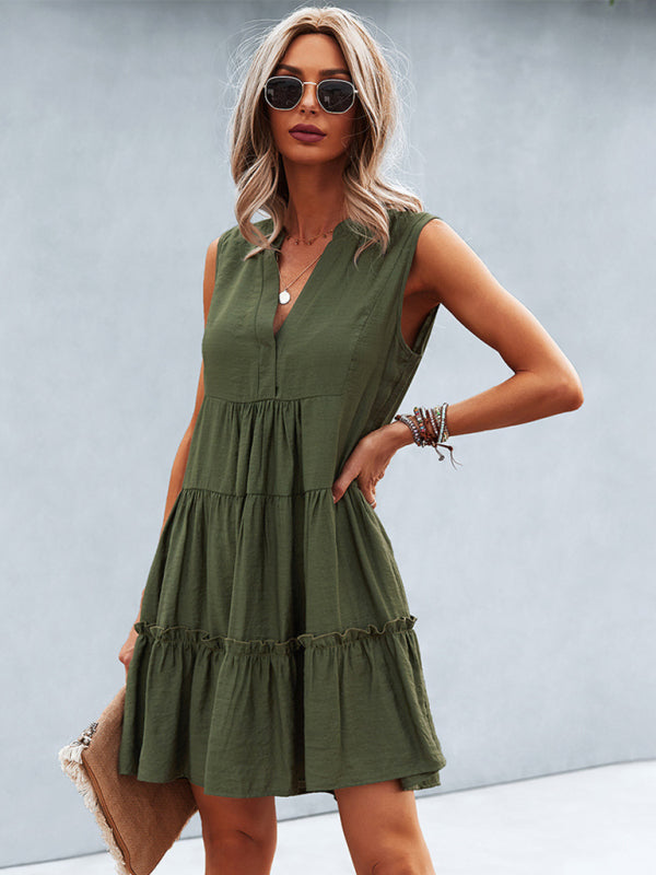 Blue Zone Planet | Solid Color V-Neck Sleeveless Dress BLUE ZONE PLANET