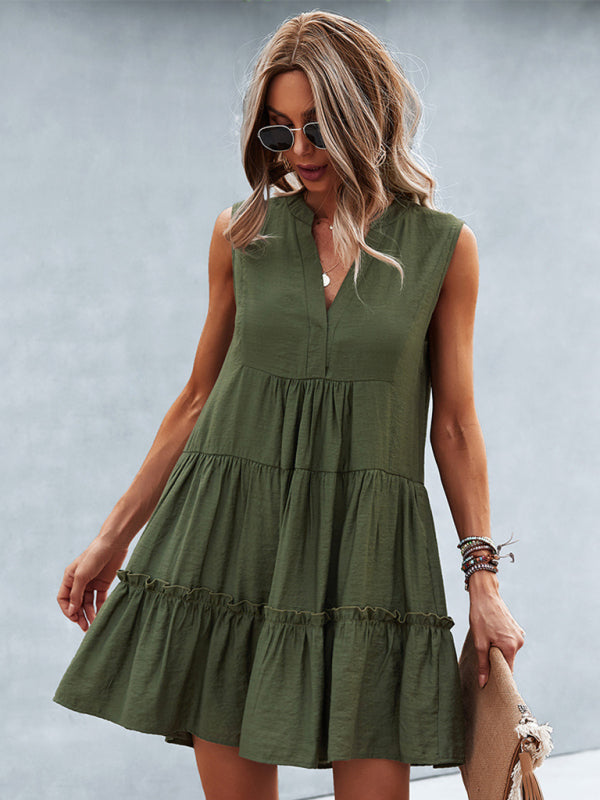 Blue Zone Planet | Solid Color V-Neck Sleeveless Dress BLUE ZONE PLANET