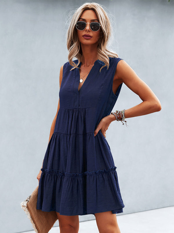 Blue Zone Planet | Solid Color V-Neck Sleeveless Dress BLUE ZONE PLANET