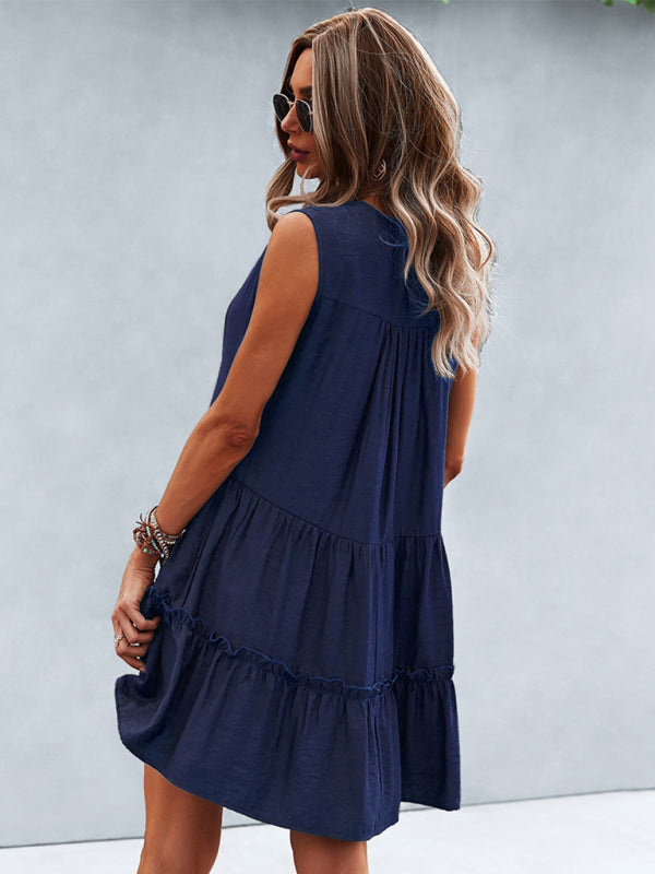 Blue Zone Planet | Solid Color V-Neck Sleeveless Dress BLUE ZONE PLANET