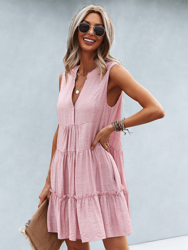 Blue Zone Planet | Solid Color V-Neck Sleeveless Dress BLUE ZONE PLANET