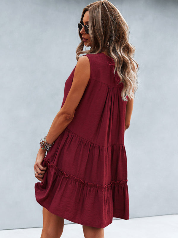 Blue Zone Planet | Solid Color V-Neck Sleeveless Dress BLUE ZONE PLANET