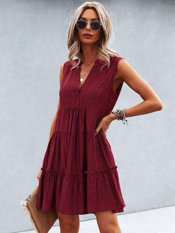 Blue Zone Planet | Solid Color V-Neck Sleeveless Dress BLUE ZONE PLANET