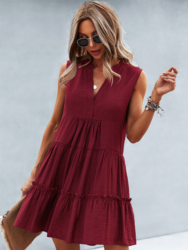 Blue Zone Planet | Solid Color V-Neck Sleeveless Dress BLUE ZONE PLANET