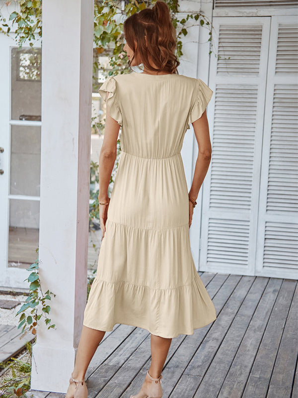 Blue Zone Planet | Emily's Casual V-Neck Dress with Flutter Sleeves BLUE ZONE PLANET