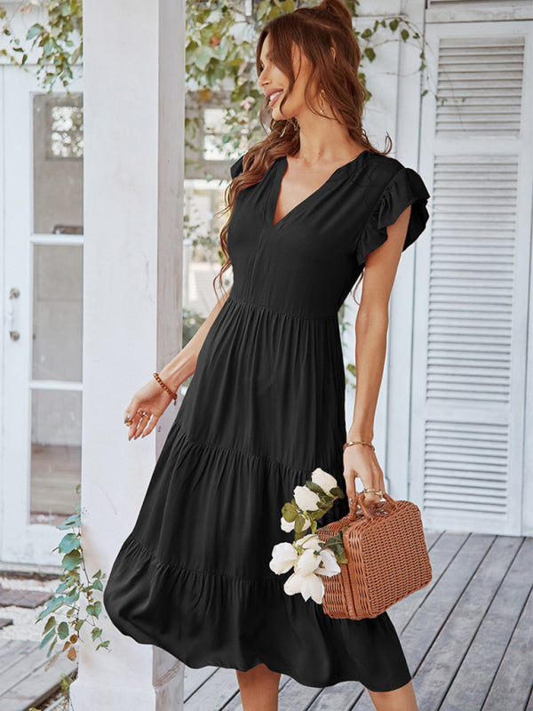 Blue Zone Planet | Emily's Casual V-Neck Dress with Flutter Sleeves BLUE ZONE PLANET
