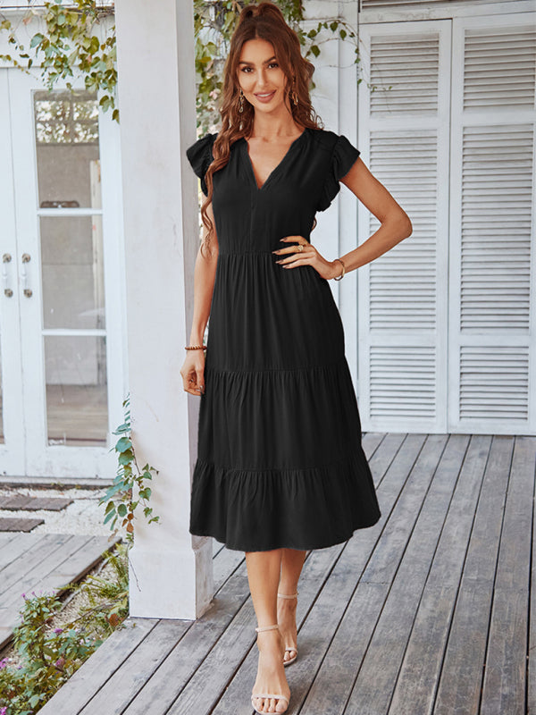 Blue Zone Planet | Emily's Casual V-Neck Dress with Flutter Sleeves BLUE ZONE PLANET