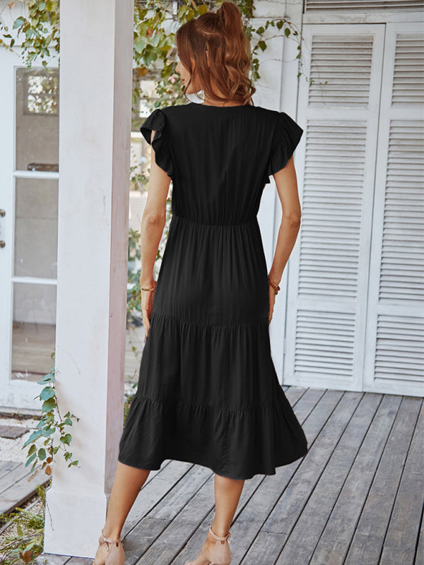 Blue Zone Planet | Emily's Casual V-Neck Dress with Flutter Sleeves BLUE ZONE PLANET