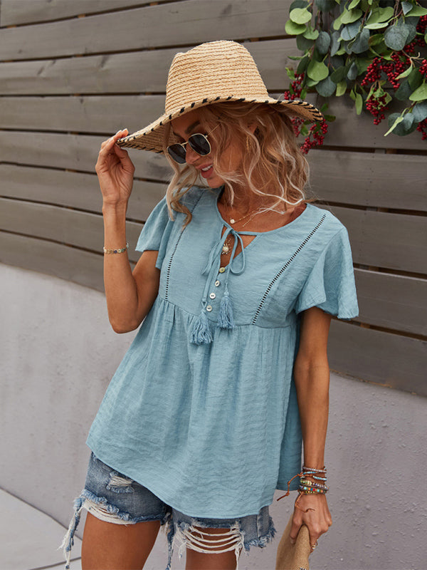 Woven Fashion Short Sleeve Shirt BLUE ZONE PLANET