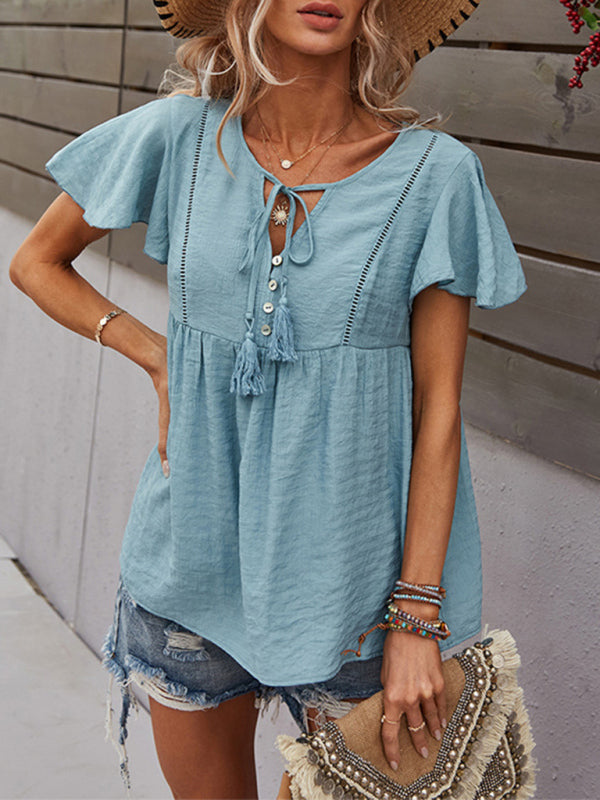 Woven Fashion Short Sleeve Shirt BLUE ZONE PLANET