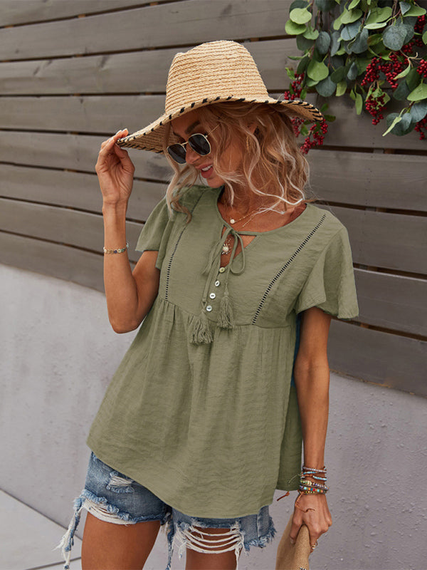 Woven Fashion Short Sleeve Shirt BLUE ZONE PLANET