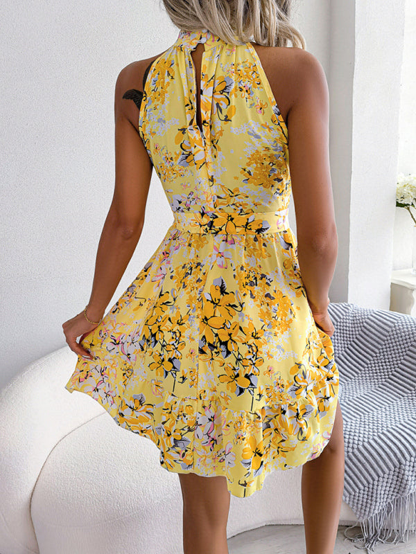 Blue Zone Planet | Elegant Lace-Up Ruffled Floral Dress BLUE ZONE PLANET