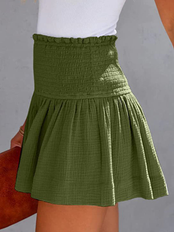 Solid Color Pleated High Waist Wide Leg Shorts BLUE ZONE PLANET