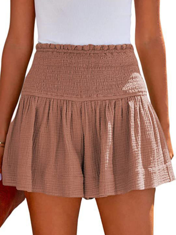 Solid Color Pleated High Waist Wide Leg Shorts BLUE ZONE PLANET