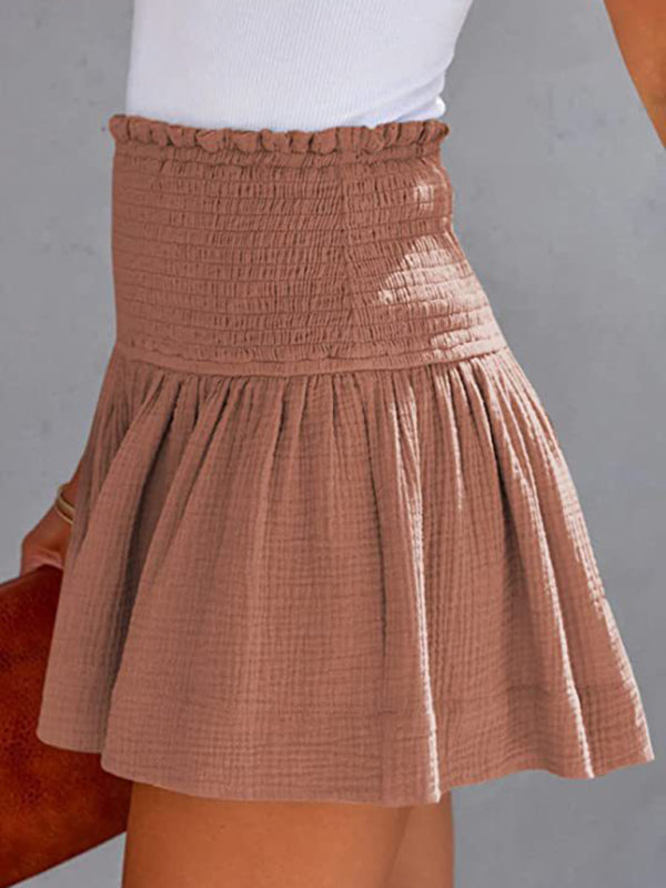 Solid Color Pleated High Waist Wide Leg Shorts BLUE ZONE PLANET