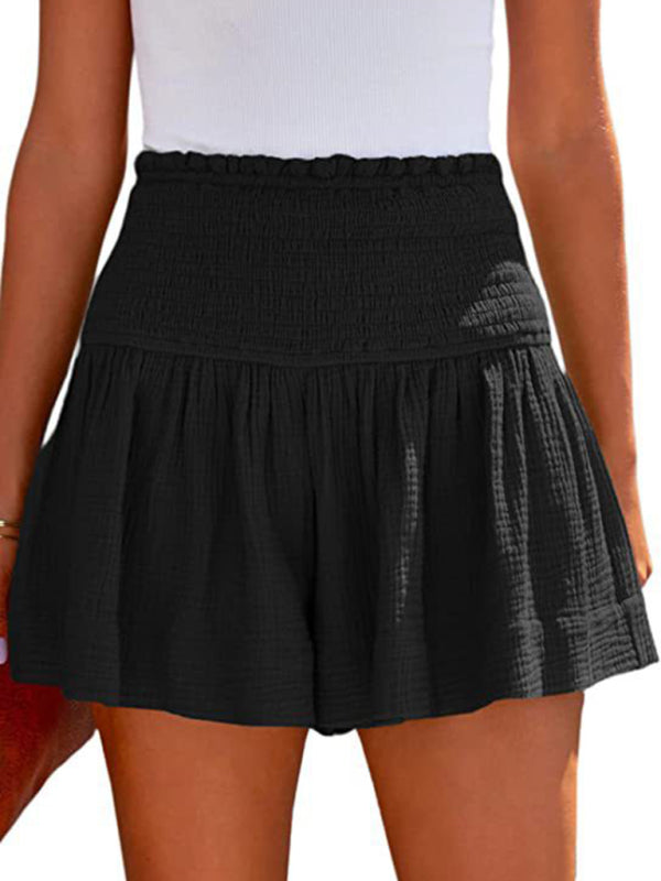 Solid Color Pleated High Waist Wide Leg Shorts BLUE ZONE PLANET