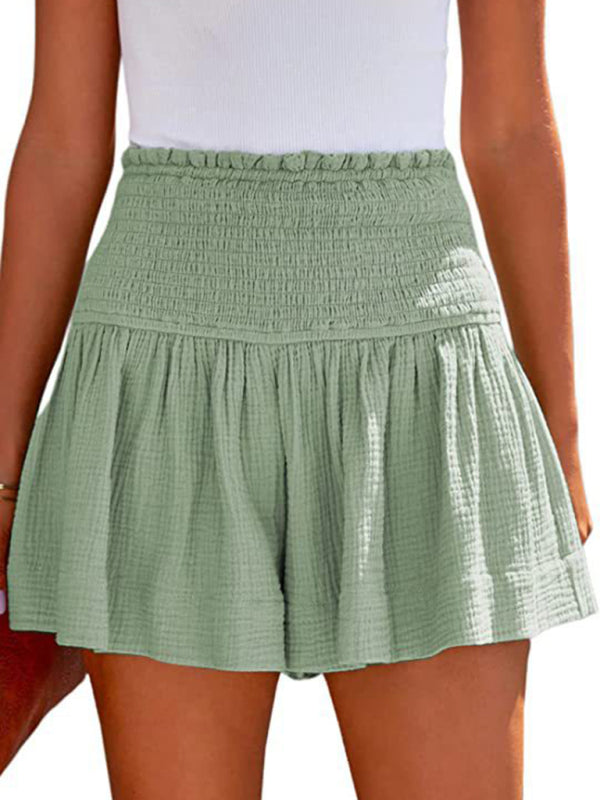 Solid Color Pleated High Waist Wide Leg Shorts BLUE ZONE PLANET