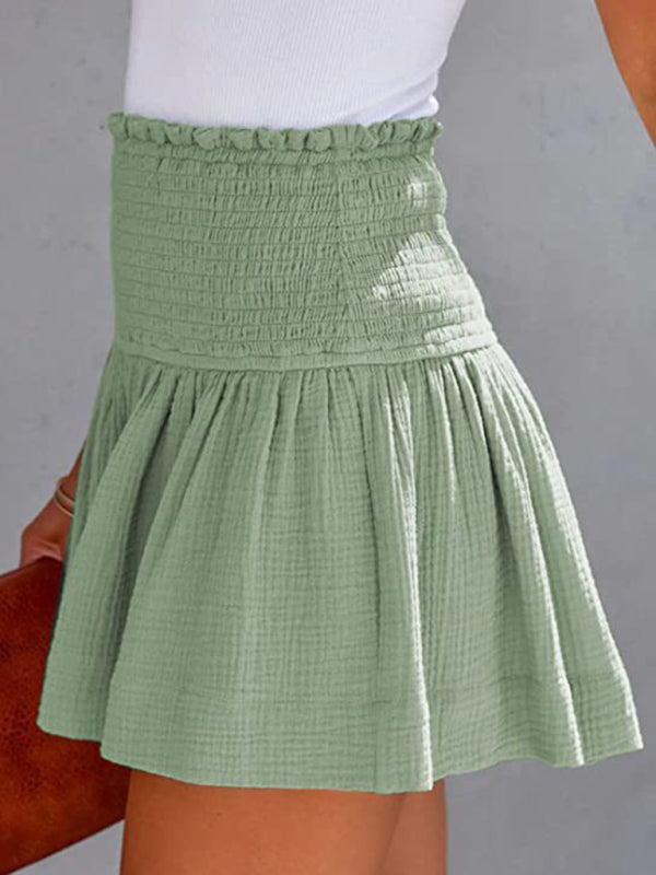 Solid Color Pleated High Waist Wide Leg Shorts BLUE ZONE PLANET