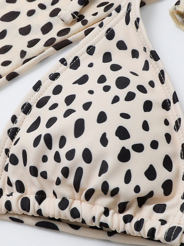 Blue Zone Planet |  New swimwear long-sleeved mesh jacket ladies three-piece swimsuit leopard print sexy bikini kakaclo