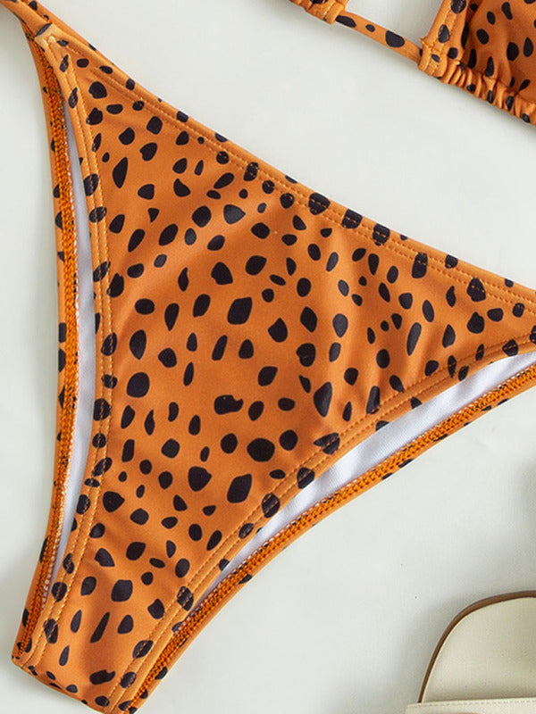 Blue Zone Planet |  New swimwear long-sleeved mesh jacket ladies three-piece swimsuit leopard print sexy bikini kakaclo